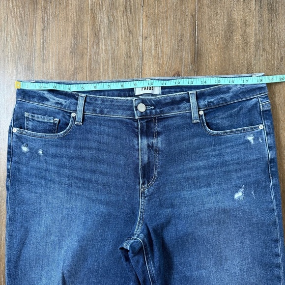 PAIGE Bridget Jeans Mid Rise Blue Torn ripped Knee - Picture 4 of 11